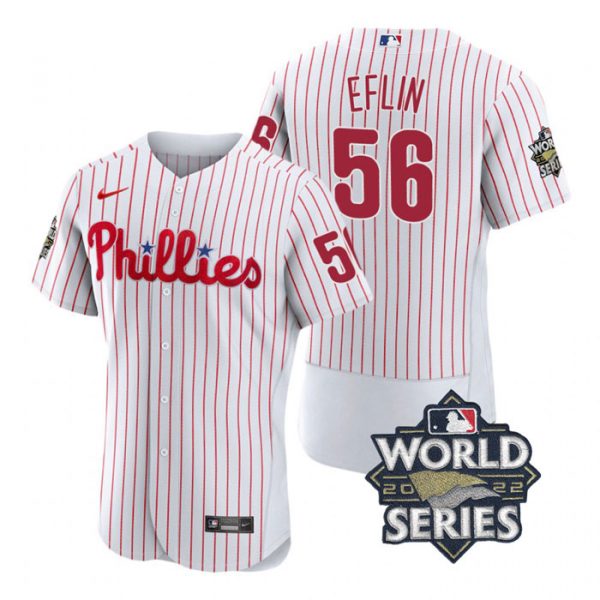 Phillies 56 Zach Eflin White Nike 2022 World Series Flexbase Jersey->patches->MLB Jersey